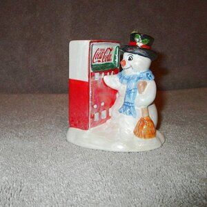 Vtg Coca-Cola Pearlescent Snowman Ornament Christmas Frosty Coke Soda Machine